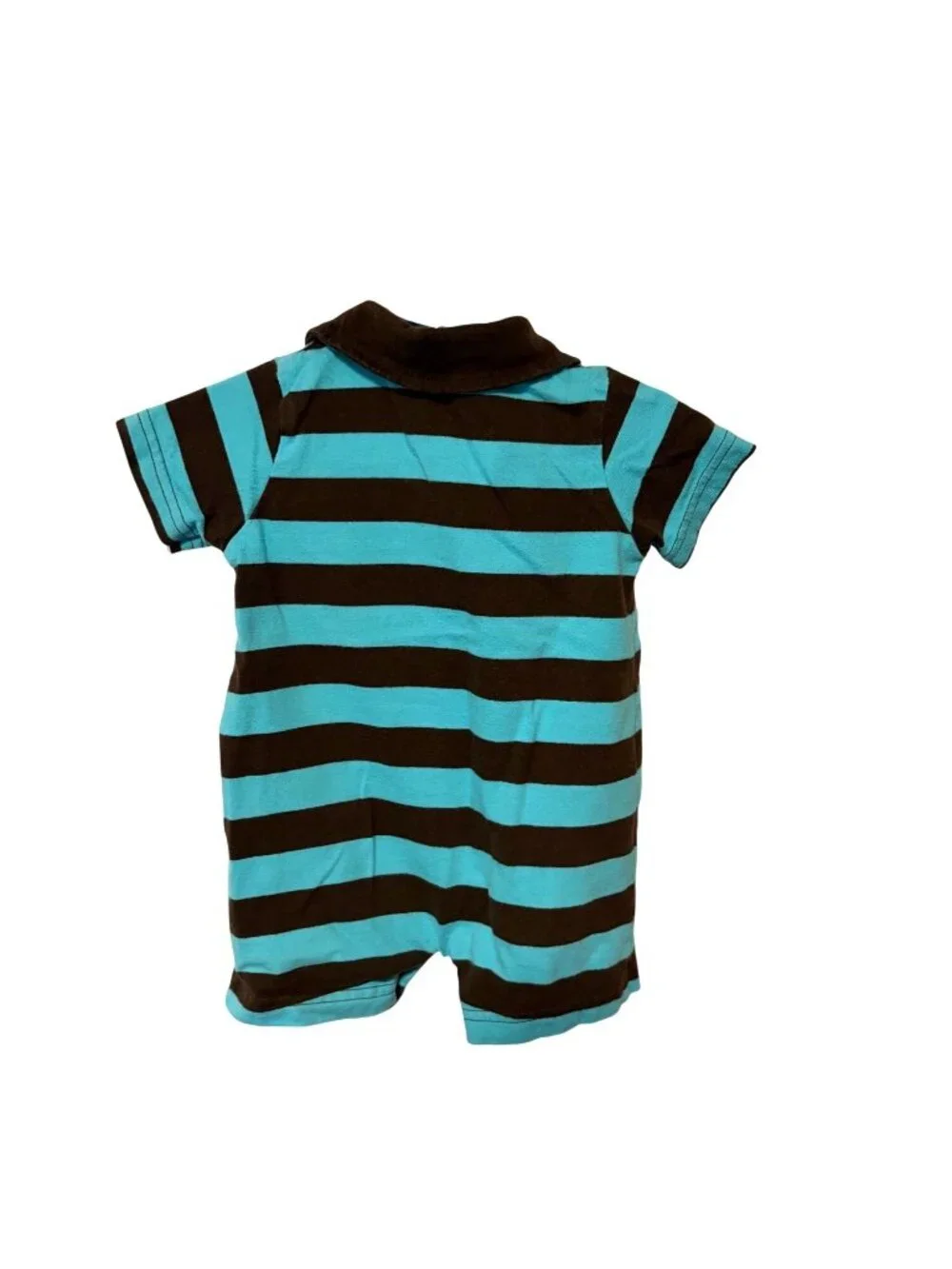 Carters Boys Infant Baby Size 6 months blue brown striped romper shorts 1 piece